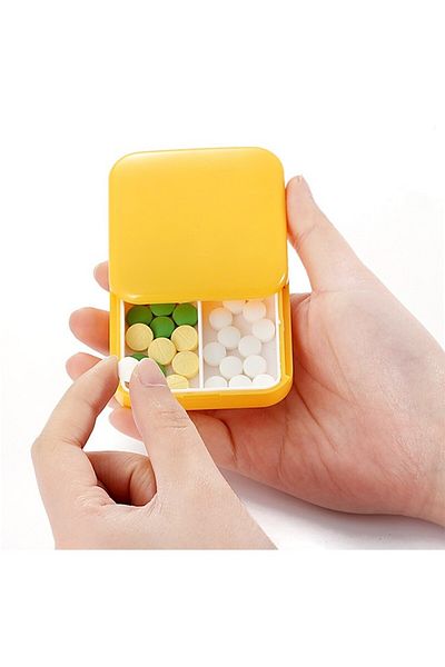 Flippy Medicine storage box, 2 compartments, Sliding, Yellow, Square, Flippy, Airtight closure