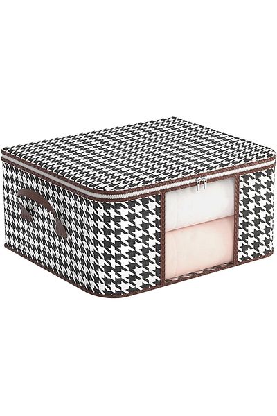 Flippy Storage Box 50 L, Front Window, Stable Base, Checkered Print 55x35x25 Cm Black/White