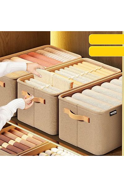 Flippy Storage Box, For Clothes, Things, Made of Textile, Metal Frame, 48 X 28 X 25 Cm, ​​Volume 34 L Khaki