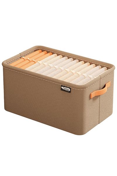 Flippy Storage Box, For Clothes, Things, Made of Textile, Metal Frame, 48 X 28 X 25 Cm, ​​Volume 34 L Khaki