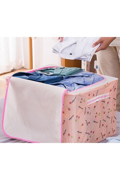 Flippy Foldable Storage Box, Flippy,, 66 L, Textile, 50x40x33 cm, Metal Frame, Cherry Print, Pink