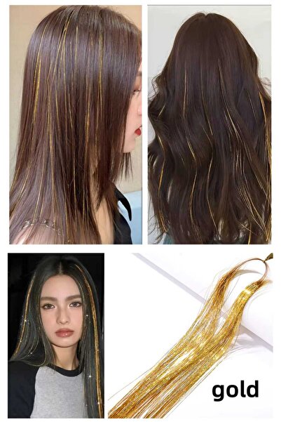 Eva Rose Gold Renk Simli Saç Aksesuarı/ Saç Işıltısı Yan Postiş 50 Cm simli s...