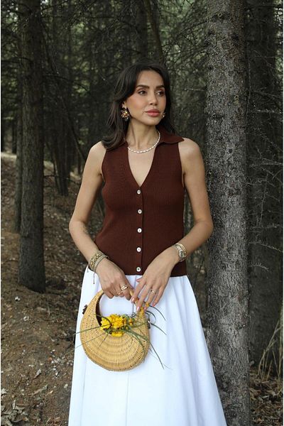 Havoş Brown Davino Polo Neck Knitwear Vest