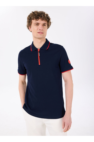 Discovery Expedition D5SM-TST3805 Lacivert - Kırmızı Relaxed Düz Erkek Polo T...