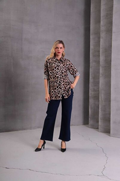 Mia Leopar desenli cepli kollar manşetli gömlek