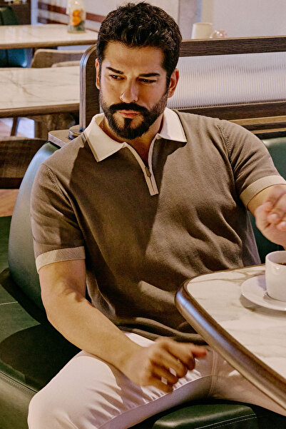 ALTINYILDIZ CLASSICS 100% Cotton Standard Fit Regular Cut Polo Neck Knitwear Khaki Knitwear T-Shirt