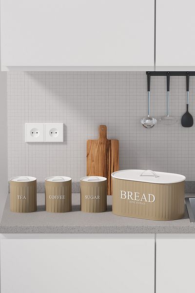 hemlife Set of 4 Bread Bowl Metal Lid Tea Coffee Sugar Counter Top Cabinet Inside Set Storage Container