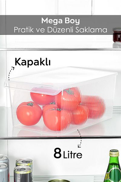 Meleni Home 1 Piece Covered Cabinet Refrigerator Organizer - Mega Size Organizer Fruit Vegetable Storage Container 8 Lt