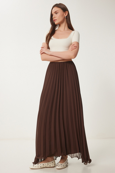 Happiness İstanbul Női barna redős sifonszoknya DP00237