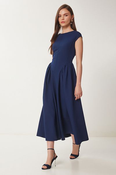 Happiness İstanbul Rochie Midi Poplin Albastru Marin pentru Femei UB00359
