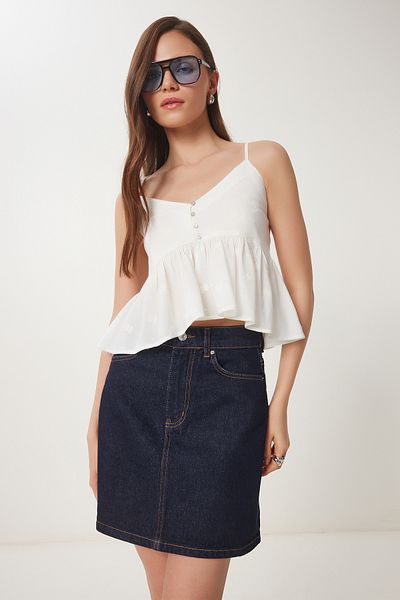 Happiness İstanbul Fusta mini denim albastru închis pentru femei OK00065