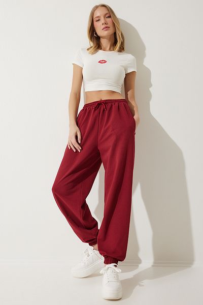 Happiness İstanbul Women's Burgundy Baggy Jogging Sweatpants AP00158