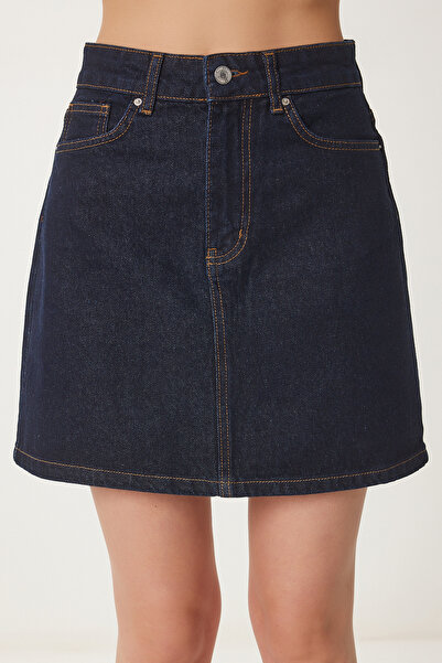 Happiness İstanbul Kadın Koyu Mavi Mini Denim Etek OK00065
