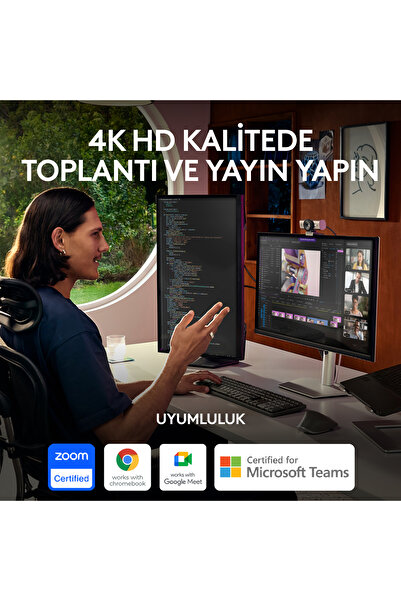 logitech MX BRIO Ultra HD 4K Gizlilik Kapaklı ve Mikrofonlu Yayın Web Kamerası - Koyu Gri