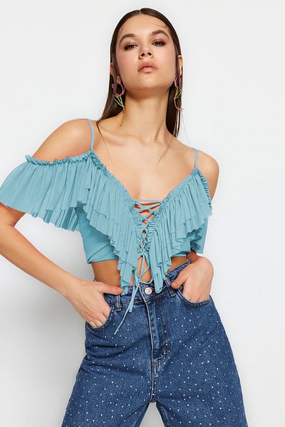 Trendyol Collection Színes Crop fodros blúz - TPRSS23BZ00072