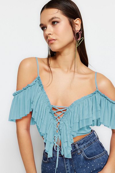 Trendyol Collection Színes Crop fodros blúz - TPRSS23BZ00072