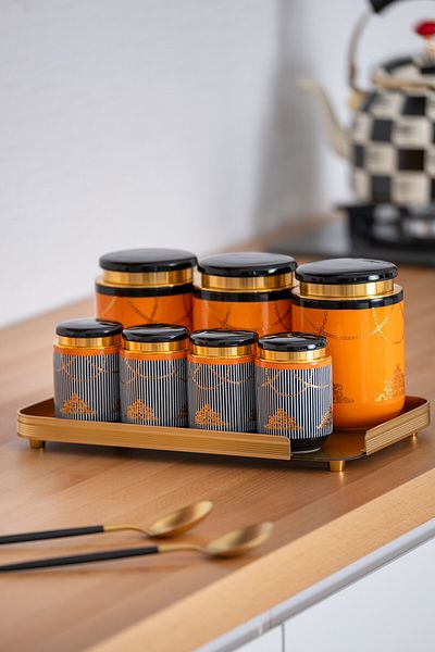 ACAR Pansy Posy 8 Piece Glass Jar Set with Tray