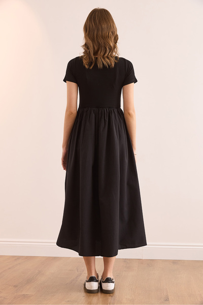 Olalook Dámské černé zdobené midi šaty s krátkým rukávem ELB- 19002366