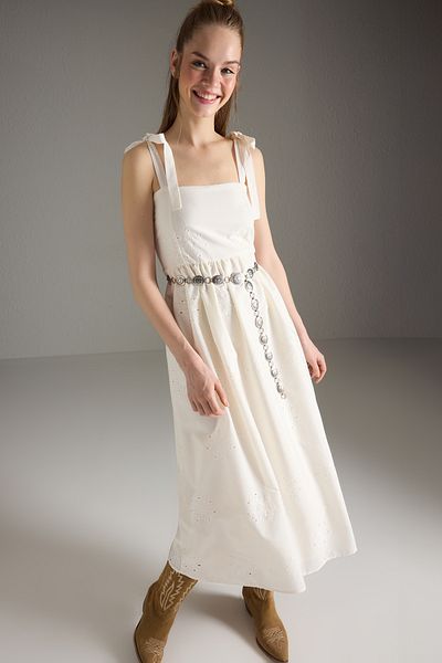 Trendyol Collection Ecru Relaxed Cut Brode Maxi Woven Dress Twoss25El00585