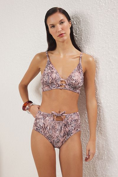 Trendyol Collection Animal Pattern Triangle High Waist Regular Bikini Set Tbess25Bt00170