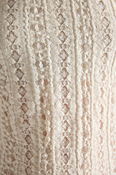 Trendyol Collection Ecru Lace Fitted/Slim Fit Moon Sleeve Knitted Blouse Twoss25Bz00282