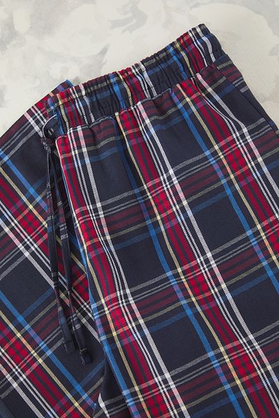 Trendyol Collection Sötétkék széles szabású kockás szőtt pizsama alsó TMNSS25PJ00003