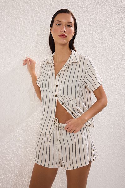 Trendyol Collection Line Webbing -/Beach Shirt Shorts Set Tbess25Au00068