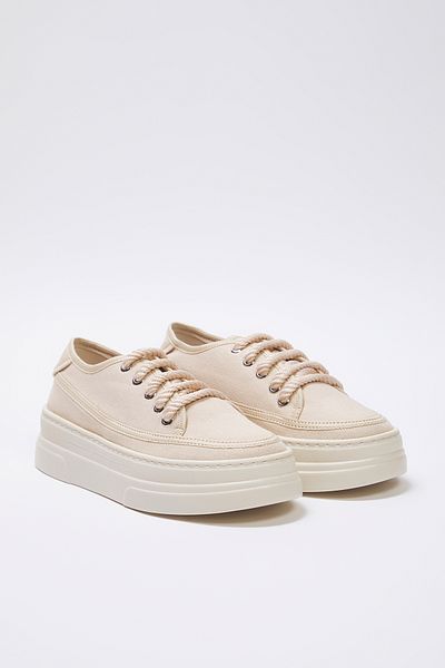 TRENDYOL SHOES Beige Canvas Schnürschuhe mit hoher Sohle Damen Retro Sneakers TAKSS25SN00010