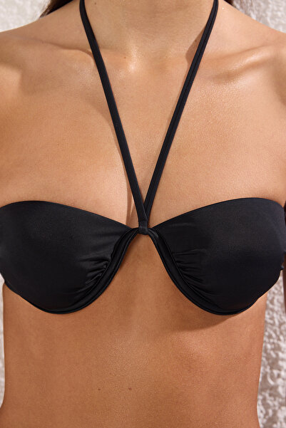 Trendyol Collection Μαύρο στράπλες μπαλκονέτο μπικίνι με λαιμόκοψη TBESS25BU00058
