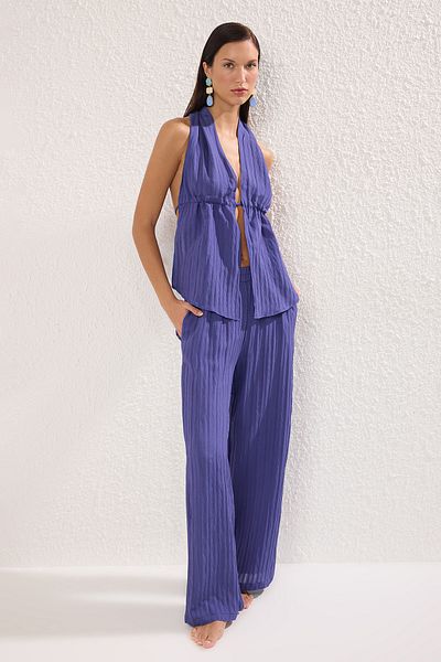 Trendyol Collection Purple Textured Beach Blouse and Pants Set Tbess25Au00063