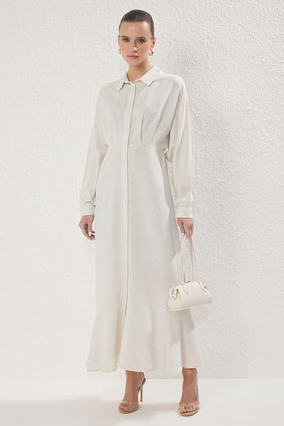 Trendyol Modest Gewebtes Hemdkleid mit Steinleinenanteil TCTSS25EB00103