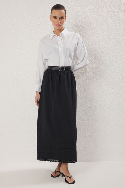 Trendyol Modest Black Hem Lace Detailed Woven Skirt Tctss25Ee00017