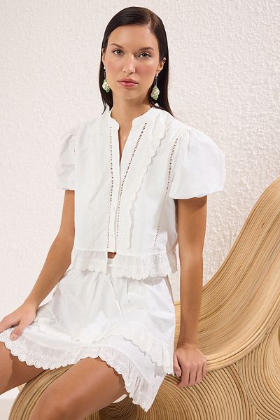 Trendyol Collection White Woven Brode Beach Blouse Skirt Suit Tbess25Au00072