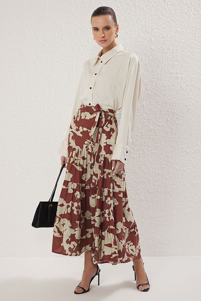 Trendyol Modest Ethnic Patterned Tile Woven Skirt Tctss25Ee00011