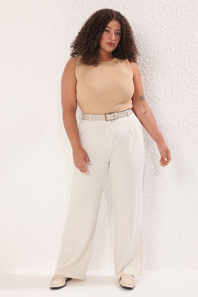 Trendyol Curve Stone Double Pleated High Waist Wide Leg Webhose TBBSS25AR00021