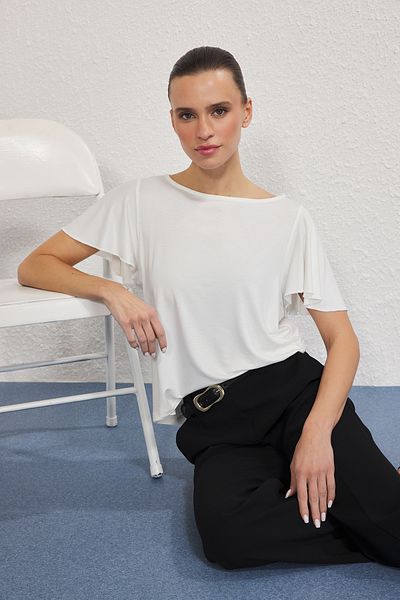 Trendyol Collection Ecru Viscose Sleeves, Excessively Draped Sample Blouse