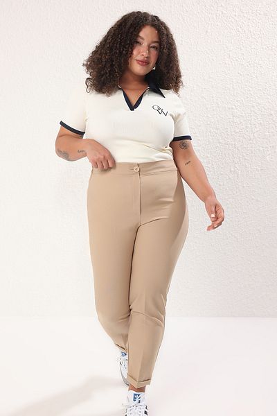 Trendyol Curve Large Size Stone Back Pants Zipper Elastic Cigarette Woven Tbbss25Ar00006