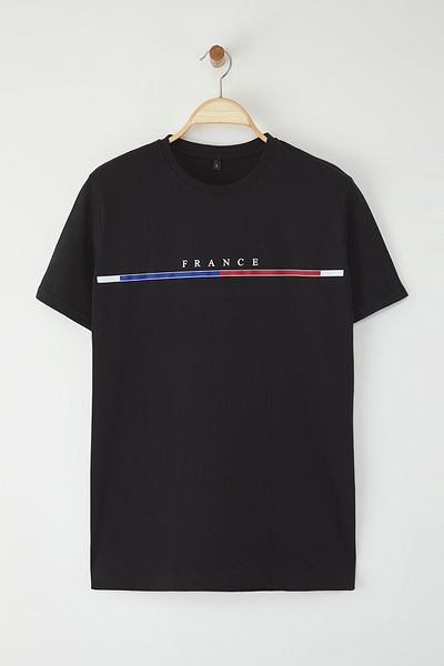 Edit by Trendyol Black Regular/Normal Cut France Printed T-Shirt Tedss25Ts00017