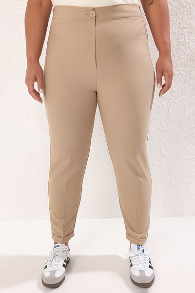 Trendyol Curve Large Size Stone Back Pants Zipper Elastic Cigarette Woven Tbbss25Ar00006