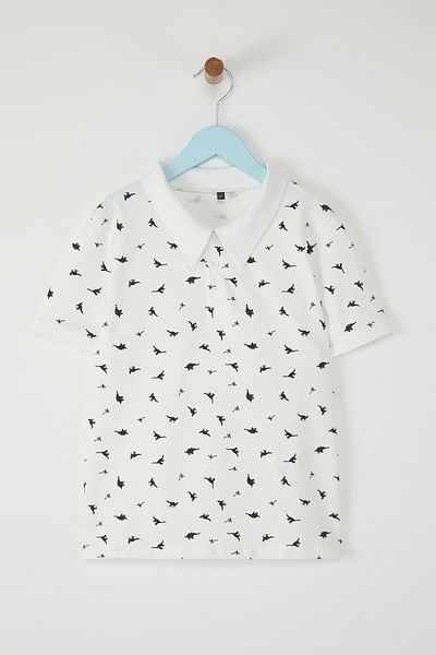 TRENDYOLKIDS Ecru Boys 100% bavlna Potištěné Polo límec Krátký rukáv Pletené tričko TKDSS25TS00082