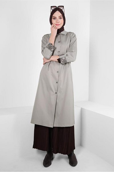 Alvina TRENCH COAT WITH PATTERNED CUFFS 10807
