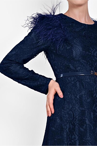 Alvina Lace Dress with Feather Shoulder 4464