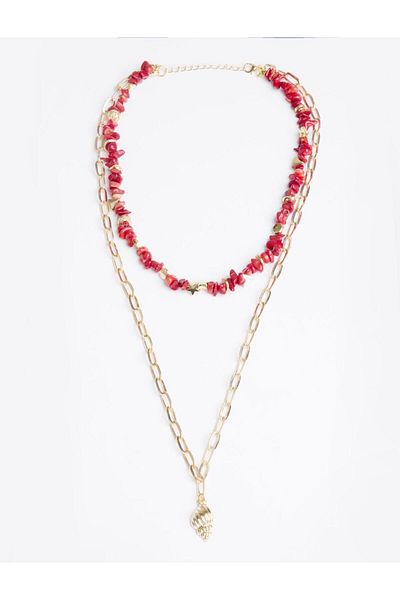 Jimmy Key Double Necklace with Red Coral Detailed Conch Figure