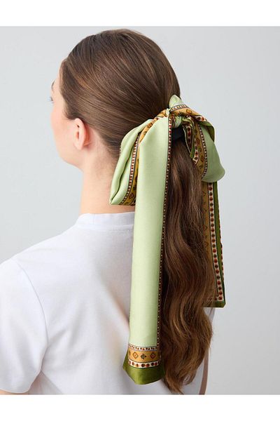 Jimmy Key Khaki Long Ribbon Patterned Satin Rubber Buckle