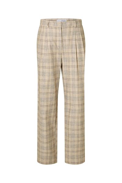 Selected Femme Hose mit weitem Bein Leinenmix Karo