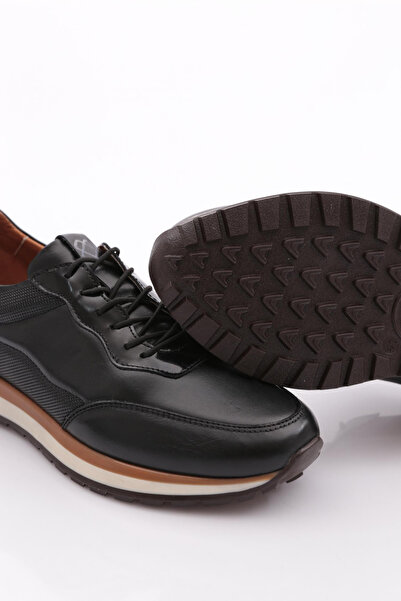 DGN Erkek Sneakers Ayakkabı Hakiki Deri Siyah Rugan 52131081