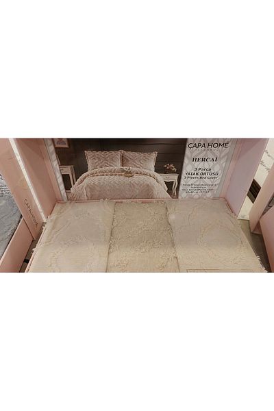 NİVEMESHOME Hercai̇ Beige 3 Piece Bed Cover Set