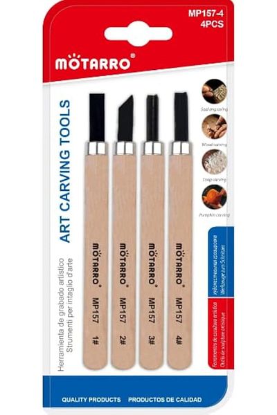 MOTARRO MP157-4 4/8 Wood Handle Art Carving Tool 4-Pieces, 2-Pack, Burlywood