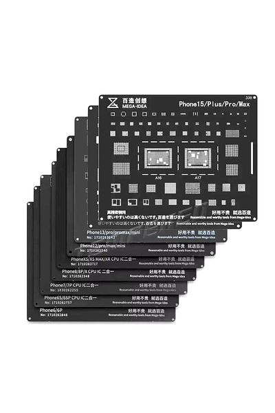 Choice مجموعة استنسل QIANLI BGA Reballing Stencils كاملة من 10 قطع لهاتف iPhone 15 14 13 12 11 Pro Max XS Max XR X