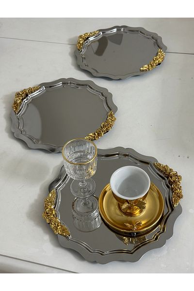 SEVA ÇELİK Steel Round Wavey Presentation Tray with 6 Handles Accessories